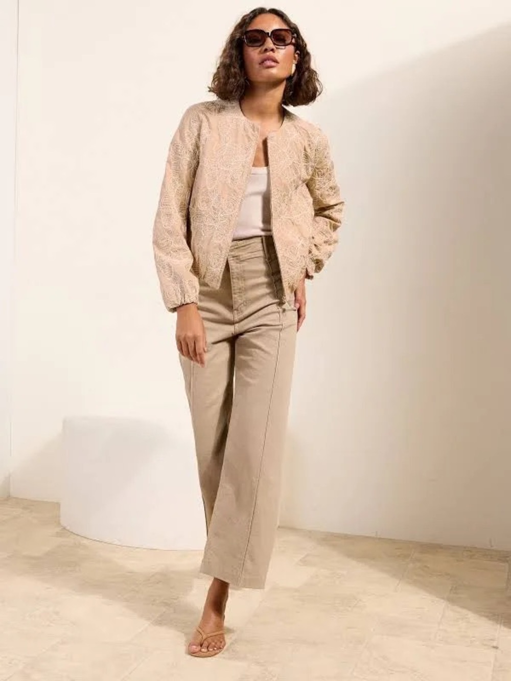 NWT Friends Like These Cream Embroidered Cornelli Bomber
